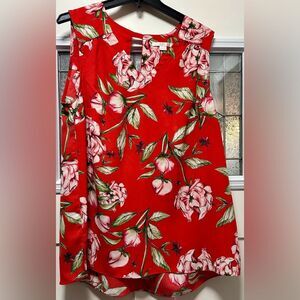 C & E Blouse V-Neck Red Floral (656)